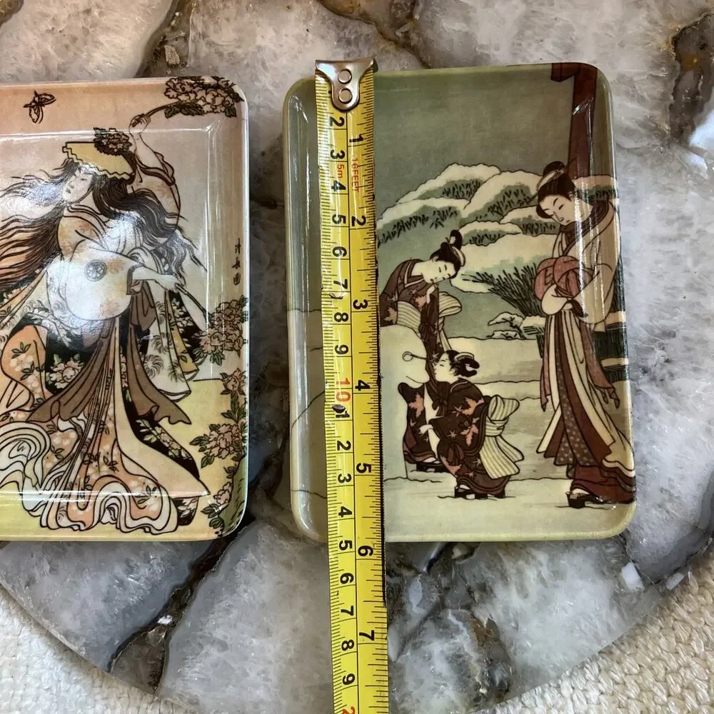 Lot of 2 Vintage Mebel Italy Decorative Crafts Melamine Trinket Trays Geisha Art